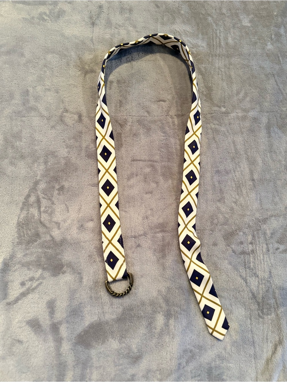 J. Crew 100% Silk D-Ring Ribbon Belt Womens M/L Navy Gold Geometric Preppy - Picture 3 of 5